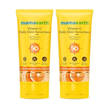Mamaearth Vitamin C Daily Glow Sunscreen With Vitamin C & Turmeric For Sun Protection & Glow | Spf 50 & Pa++++ Protection | No White Cast | Lightweight & Non-Sticky | For All Skin Types | 80G X 2